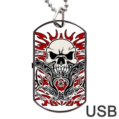 Skull Tribal Dog Tag Usb Flash (two Sides) by Valentinaart