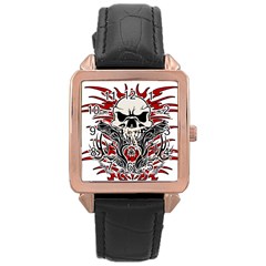 Skull Tribal Rose Gold Leather Watch  by Valentinaart