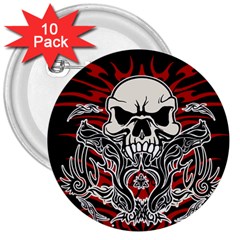 Skull tribal 3  Buttons (10 pack) 