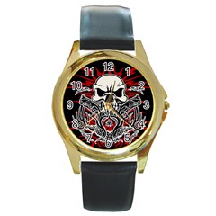 Skull tribal Round Gold Metal Watch