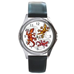 Ornate Lizards Round Metal Watch by Valentinaart