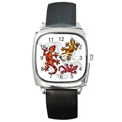 Ornate Lizards Square Metal Watch by Valentinaart