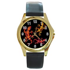 Ornate Lizards Round Gold Metal Watch by Valentinaart