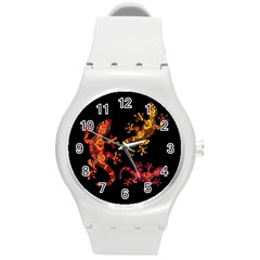 Ornate Lizards Round Plastic Sport Watch (m) by Valentinaart