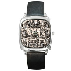 Tarot Cards Pattern Square Metal Watch by Valentinaart