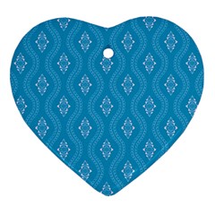 Blue Ornamental Pattern Heart Ornament (two Sides)