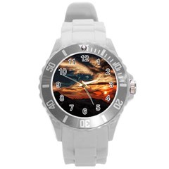 Landscape Round Plastic Sport Watch (l) by Valentinaart