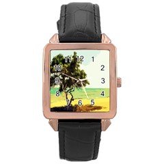 Landscape Rose Gold Leather Watch 