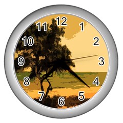 Landscape Wall Clocks (silver)  by Valentinaart