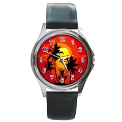 Landscape Round Metal Watch by Valentinaart