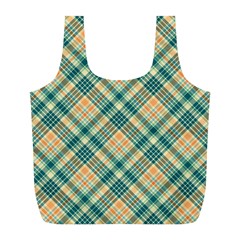 Teal Plaid 1 Full Print Recycle Bags (l) 