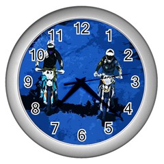 Motorsport  Wall Clocks (silver)  by Valentinaart