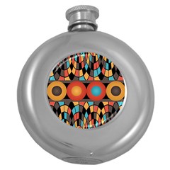 Colorful Geometric Composition Round Hip Flask (5 Oz) by linceazul