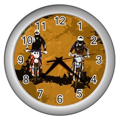 Motorsport  Wall Clocks (silver)  by Valentinaart