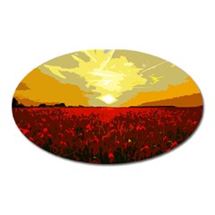 Poppy Field Oval Magnet by Valentinaart