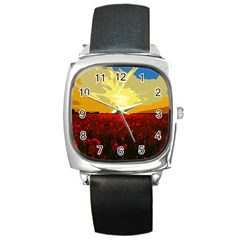 Poppy Field Square Metal Watch by Valentinaart