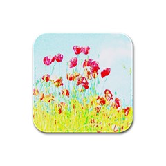 Poppy Field Rubber Square Coaster (4 Pack)  by Valentinaart