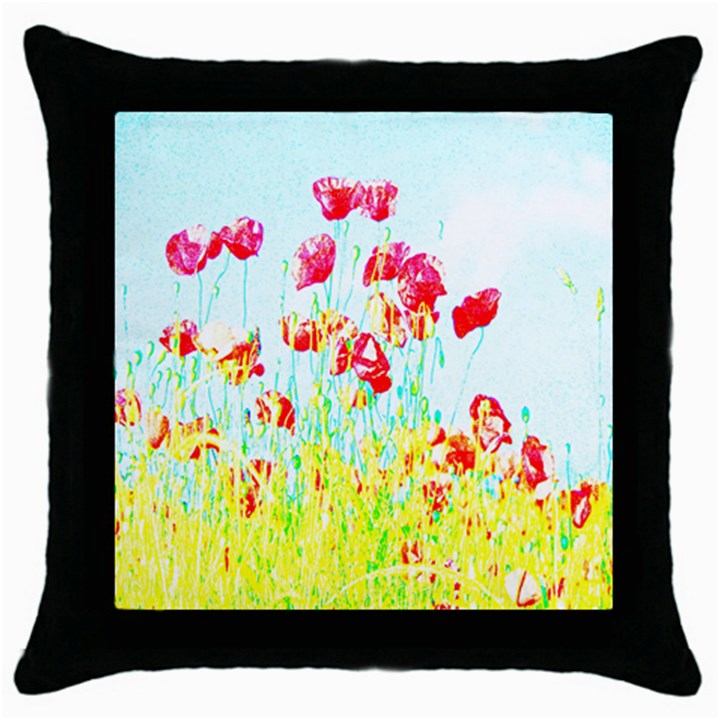 Poppy field Throw Pillow Case (Black)