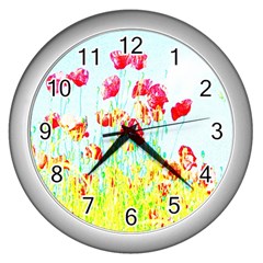 Poppy Field Wall Clocks (silver)  by Valentinaart