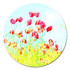 Poppy Field Magnet 5  (round) by Valentinaart