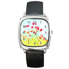 Poppy Field Square Metal Watch by Valentinaart