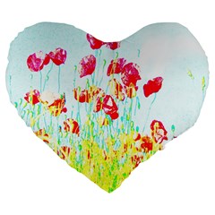 Poppy Field Large 19  Premium Heart Shape Cushions by Valentinaart