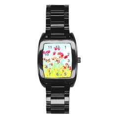 Poppy Field Stainless Steel Barrel Watch by Valentinaart