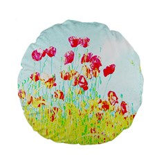 Poppy Field Standard 15  Premium Flano Round Cushions by Valentinaart