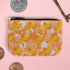 Peach Florals Banana Pattern Mini Coin Purse by PattyVilleDesigns