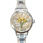 Shabby Chic Style Flower Over Blue Sky Photo  Round Italian Charm Watch Front