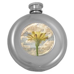 Shabby Chic Style Flower Over Blue Sky Photo  Round Hip Flask (5 Oz) by dflcprints