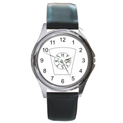 Mmm With Large Bw Logo Round Leather Watch (silver Rim) by mdnp