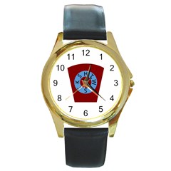 Mmm Large Coloured Logo Round Leather Watch (gold Rim)  by mdnp