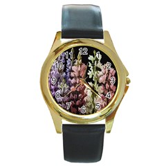 Flowers Round Gold Metal Watch by Valentinaart