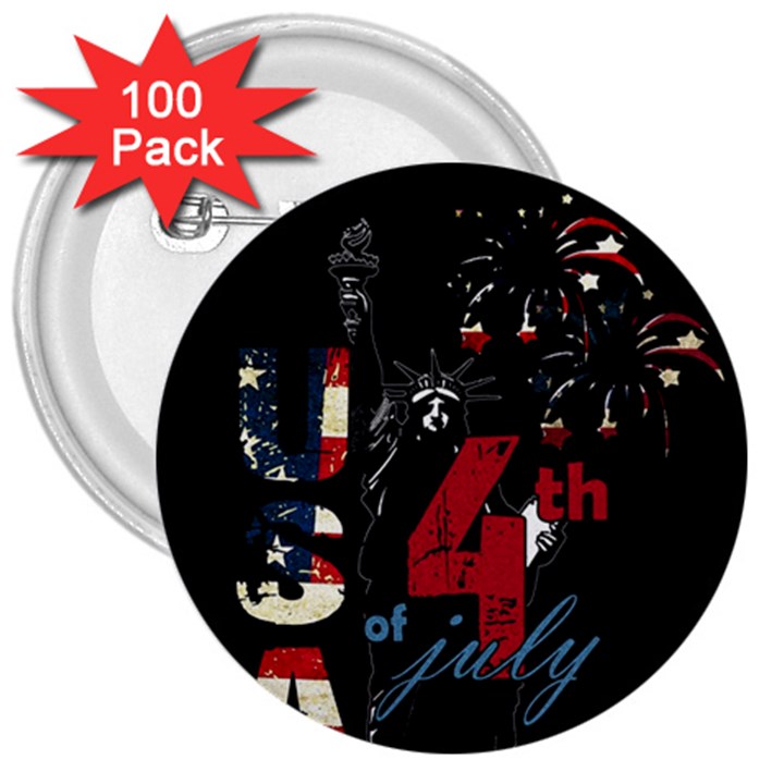 4th of July Independence Day 3  Buttons (100 pack) 