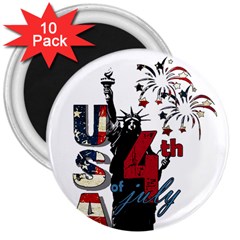 4th Of July Independence Day 3  Magnets (10 Pack)  by Valentinaart