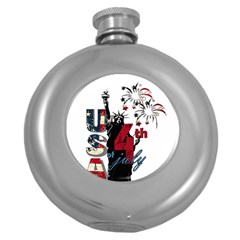 4th Of July Independence Day Round Hip Flask (5 Oz) by Valentinaart