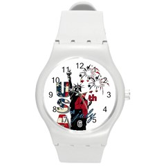 4th Of July Independence Day Round Plastic Sport Watch (m) by Valentinaart