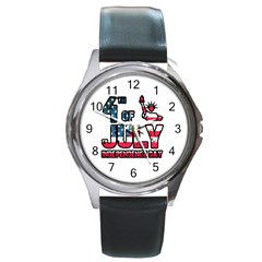 4th Of July Independence Day Round Metal Watch by Valentinaart