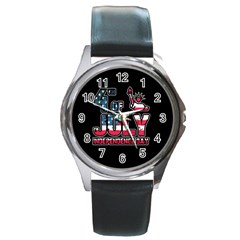 4th Of July Independence Day Round Metal Watch by Valentinaart