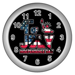 4th Of July Independence Day Wall Clocks (silver)  by Valentinaart