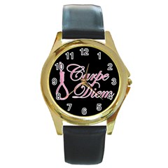 Carpe Diem  Round Gold Metal Watch by Valentinaart