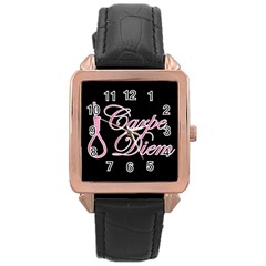 Carpe Diem  Rose Gold Leather Watch  by Valentinaart