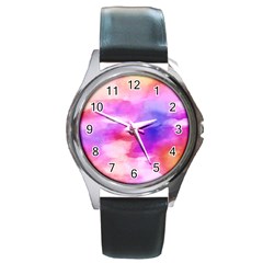 Colorful Abstract Pink And Purple Pattern Round Metal Watch