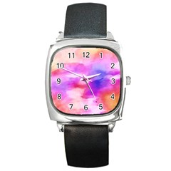 Colorful Abstract Pink And Purple Pattern Square Metal Watch by paulaoliveiradesign