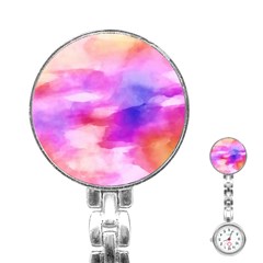 Colorful Abstract Pink And Purple Pattern Stainless Steel Nurses Watch by paulaoliveiradesign