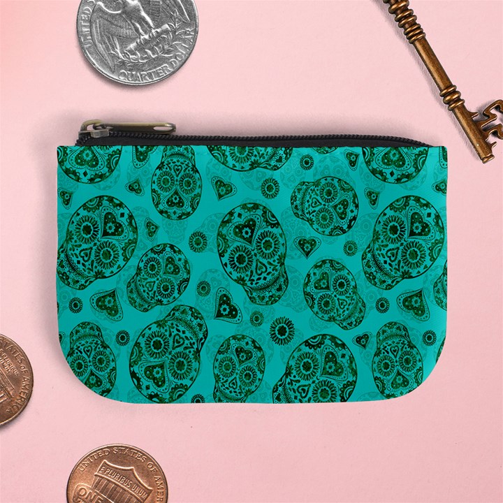 Sugar Skulls - Teal Coin Change Purse