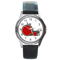 Watermelon Bicycle  Round Metal Watch by Valentinaart