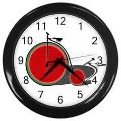 Watermelon Bicycle  Wall Clocks (black) by Valentinaart