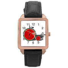 Watermelon Bicycle  Rose Gold Leather Watch  by Valentinaart